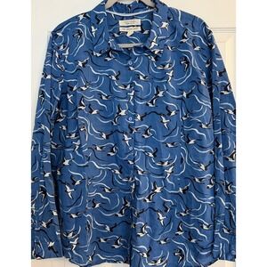 Seasalt The Larissa Shirt 14 River Birds Organic Cotton Roll Tab Art To Wear EUC